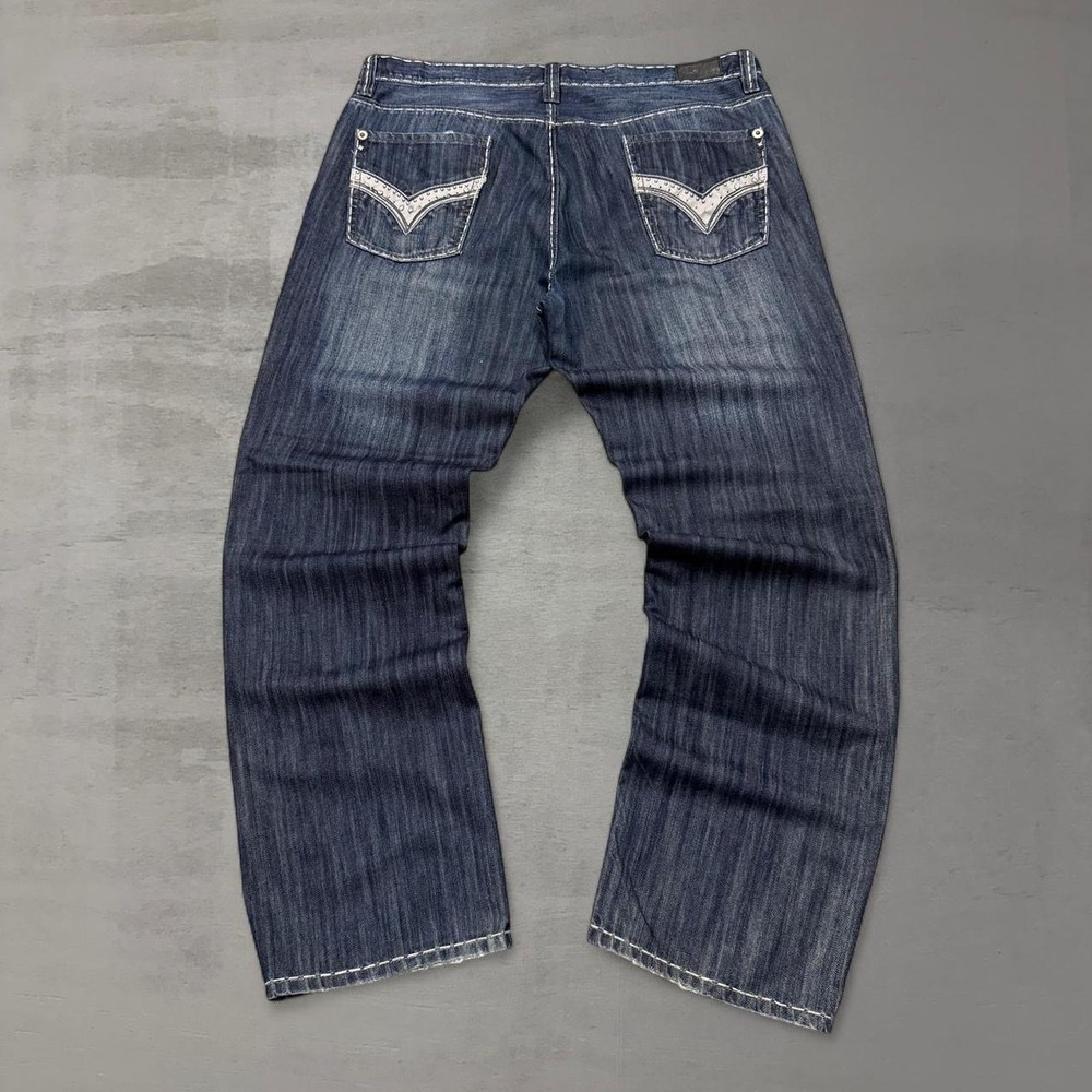 Vintage Pepe London Baggy Studded Blue Y2K Faded Denim Wide Leg Jeans 42 x 35